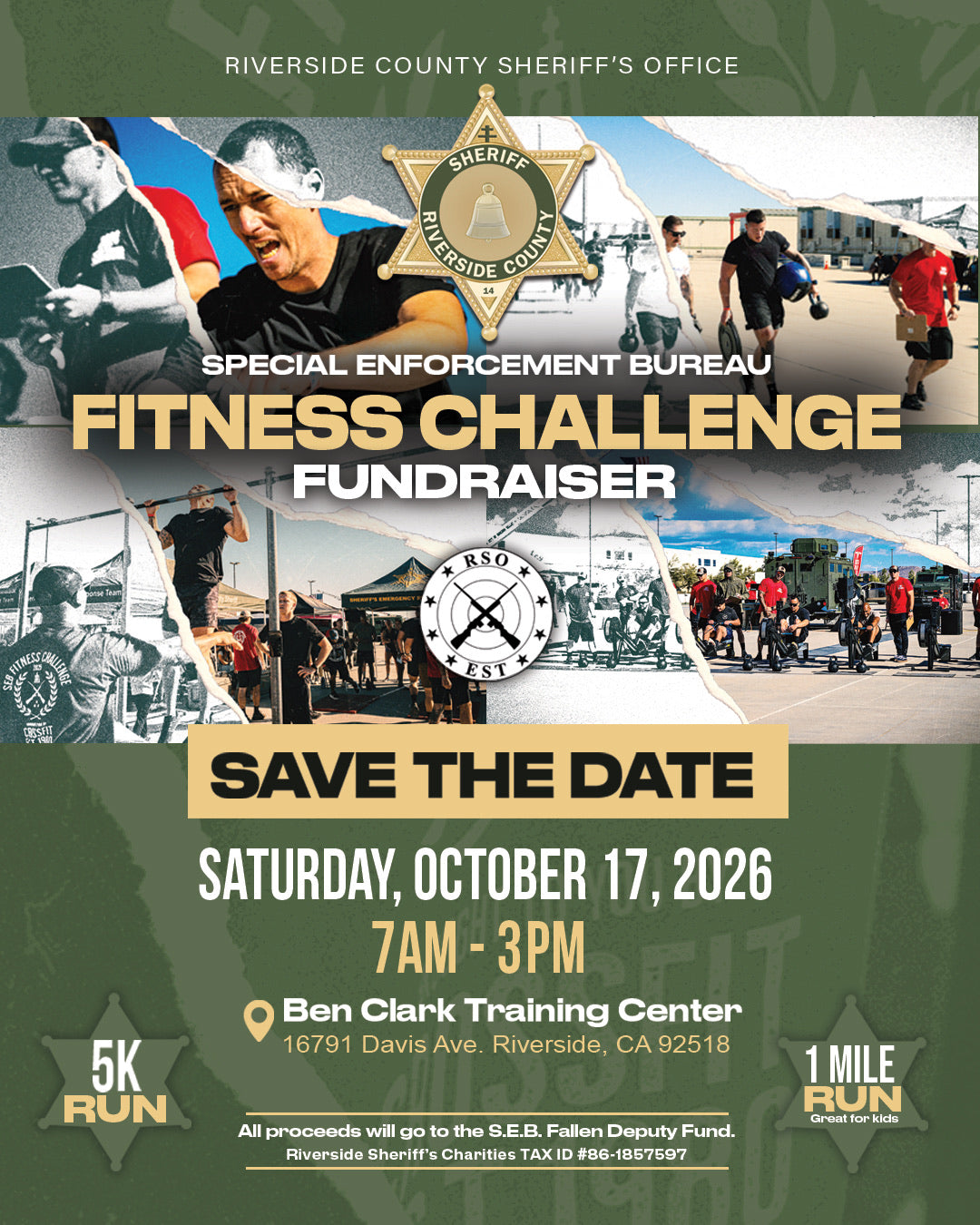 SEB Fitness Challenge Fundraiser flyer, Saturday October 17 2026 at Ben Clark Training Center